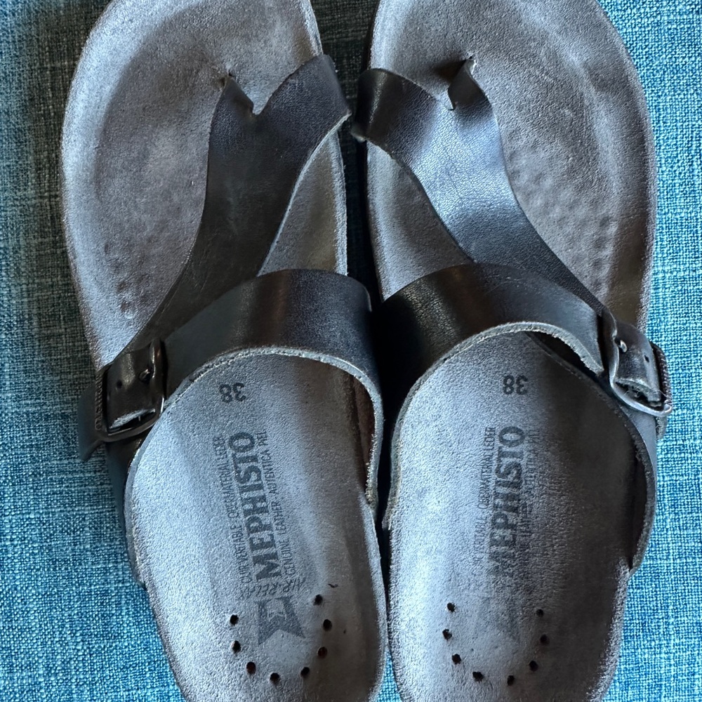 Mephisto Black Leather Sandals